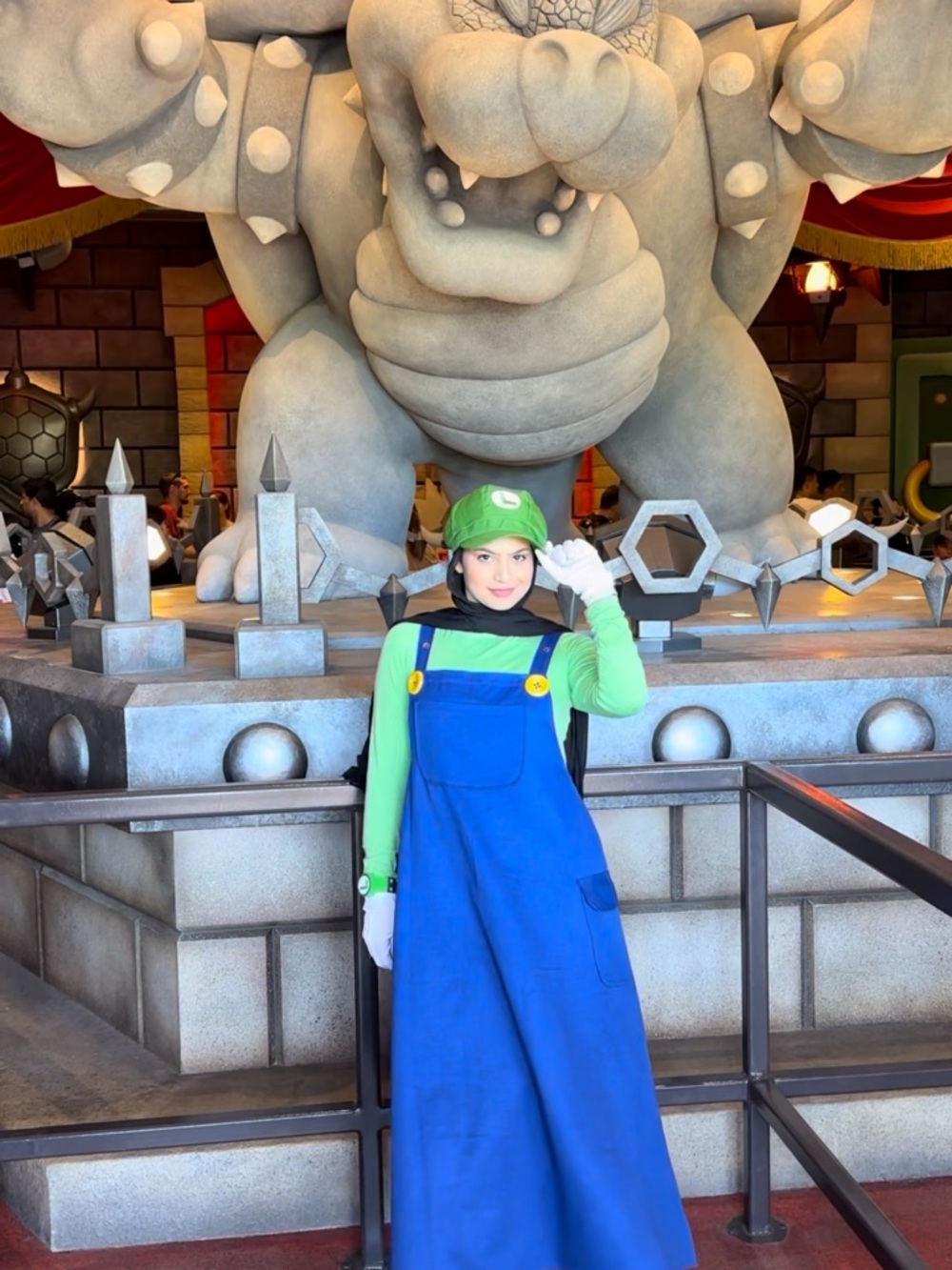 Luigi-Inspired Blue Overall Dress with Green Top